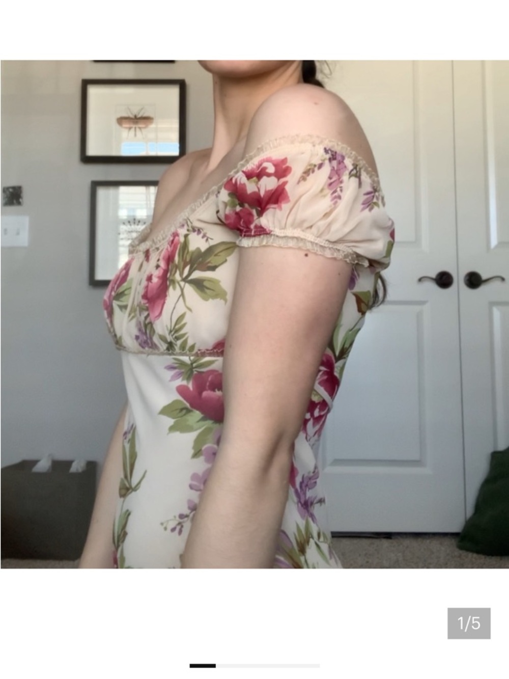 Rue21 Cream Floral Square-Neck Midi Dress with Pink Roses